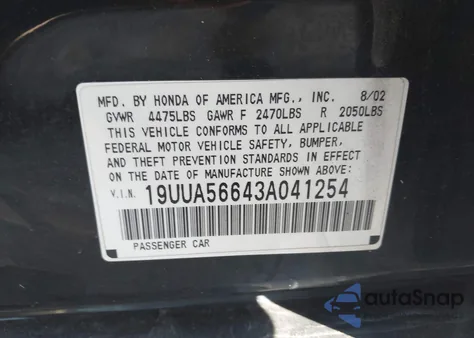 2003 Acura Tl 3.2 z USA, uszkodzony, nr VIN 19UUA56643A041254
